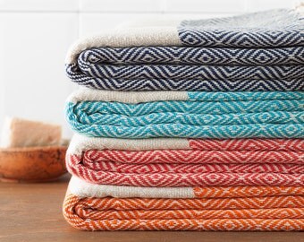 Diamond Towel, Bath Towel, Turkish Towel, Peshtemal, Hammam Towel, Navy, Pink, Turquoise, Orange, Red