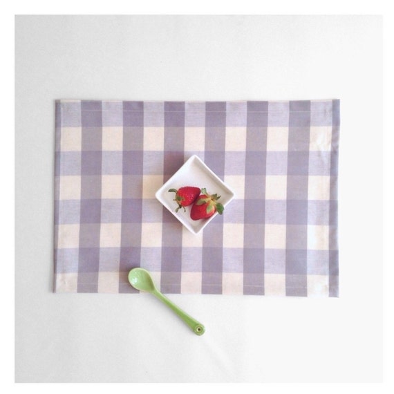 Blue Gray Gingham Check Placemat Waterproof Placemat