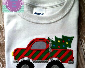 Items similar to Boys Christmas Truck with Tree Appliqued Long Sleeved ...