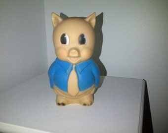 Ancien Jouet En Caoutchouc Porky Pig (Looney Tunes) Warner Bros - Fabriqué En Italie, Rare, Occasion