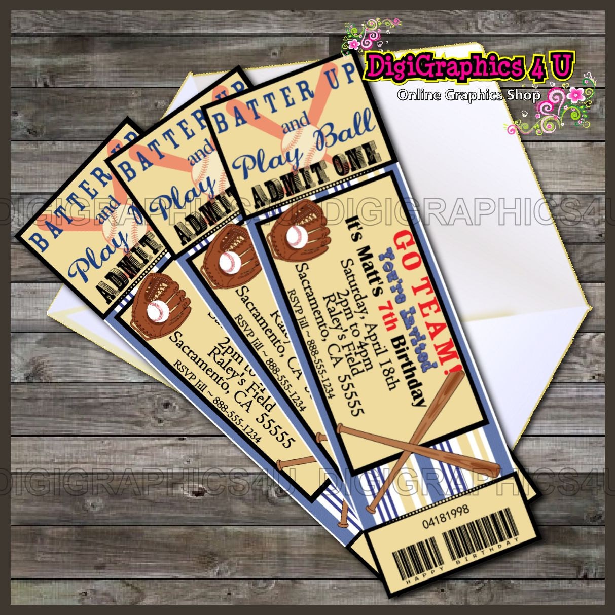 printable concert ticket baseball theme kids by digigraphics4u