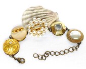 Gold Vintage Style Cluster Bracelet, Ivory Pearl Rhinestone Bridal Jewelry OOAK, Shabby Chic Wedding, Statement Jewelry, Boho Bracelet