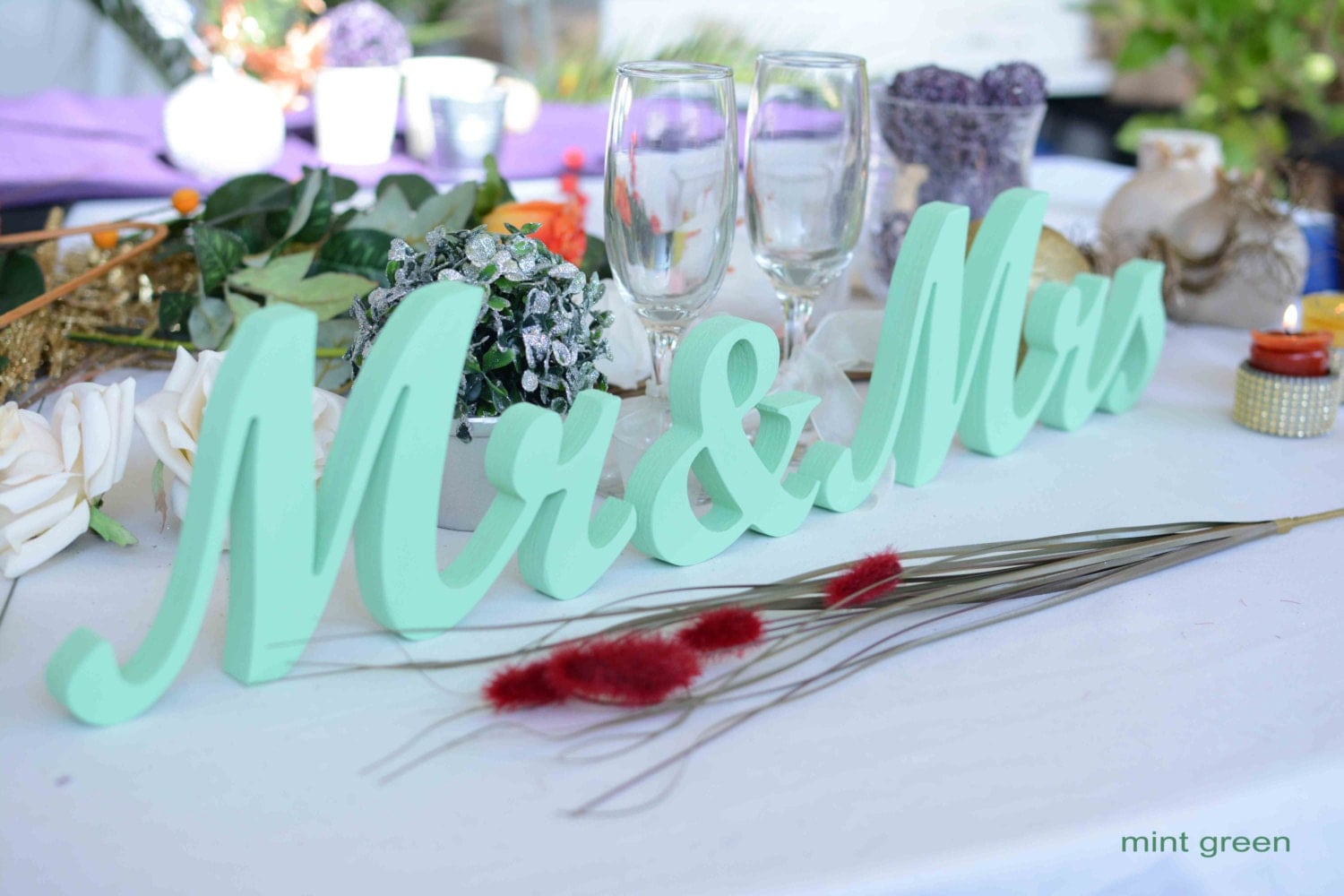 Mr and Mrs Wedding Letters Mint Green Sign Wedding