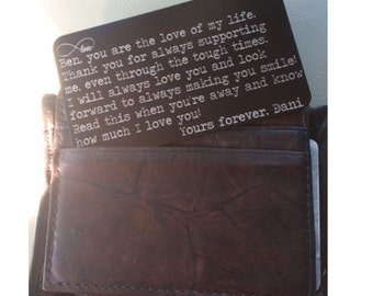 Aluminum Custom Wallet Insert, Personalized Wallet Insert, Engraved Wallet Insert, Personalized Love Note