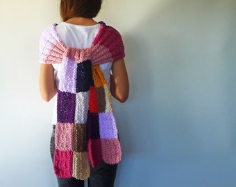 Patchwork bufanda original. Bufanda de punto multicolor. Bufanda de lana hecha a mano. Bufandas tejidas. Ideas para regalar para ella