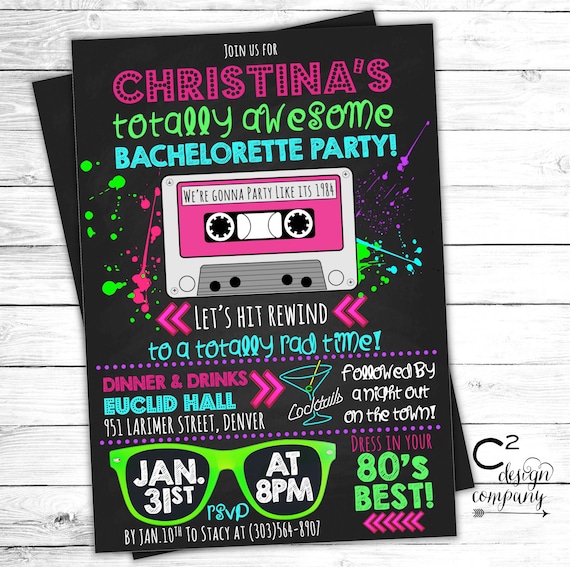 Totally Awesome Neon 80's Bachelorette Invitation