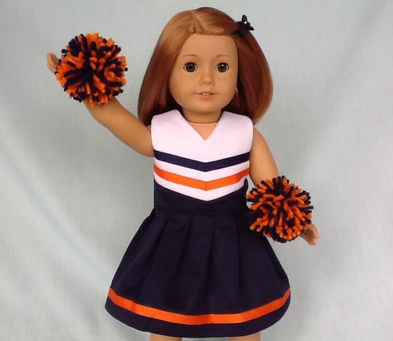 pom pom navy trim Girl/18 Cheerleader/Cheer Blue inch Navy Dress American for and Orange