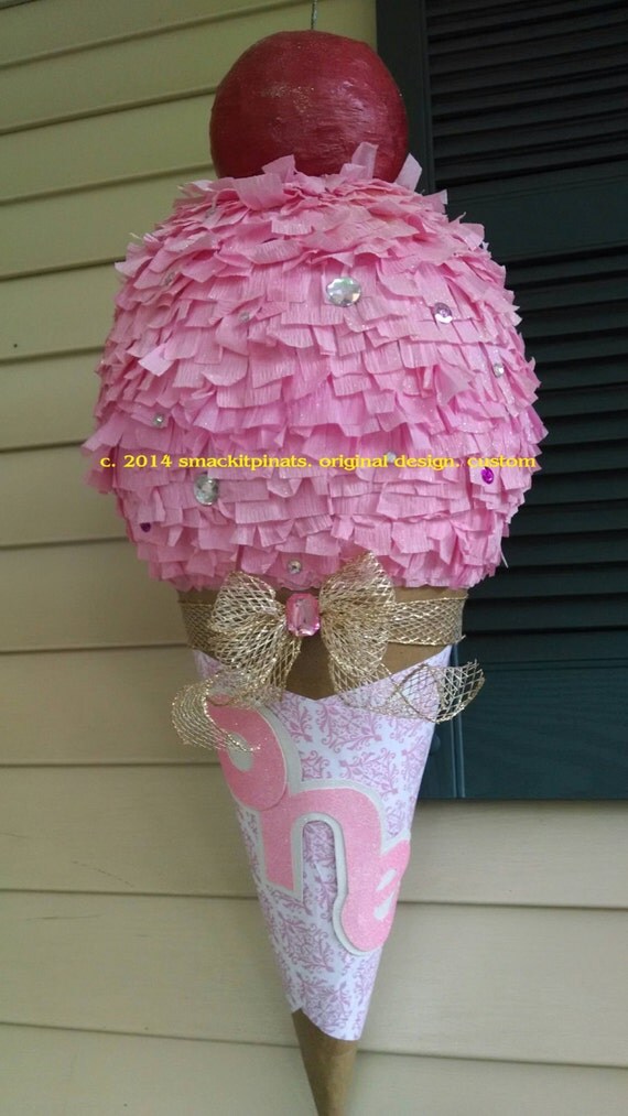 Ice cream cone pinata/w cherry bow and wrapper included