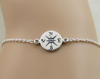 Compass bracelet, Sterling Silver compass bracelet, travel bracelet, graduation gift, friendship bracelet, bridesmaid gift ,personalized