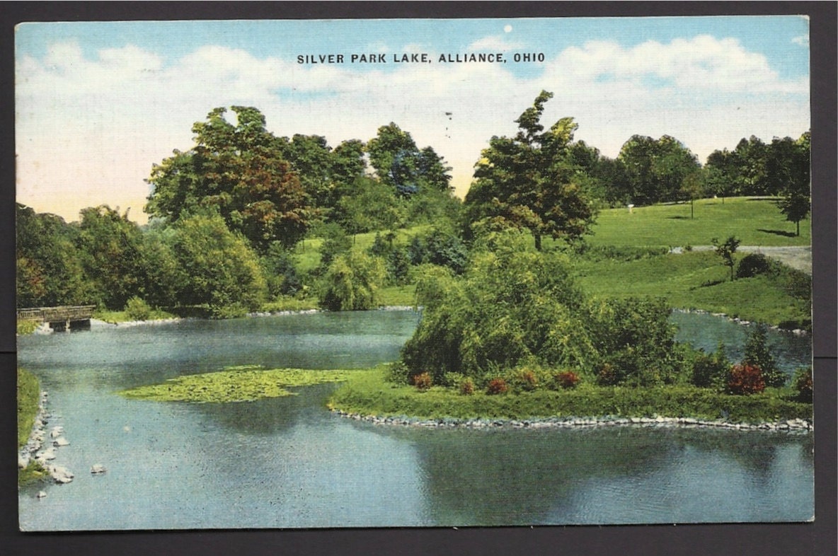 Vintage Linen Postcard Silver Park Lake Alliance Ohio