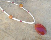 Red Vein Agate, Fire Crab Agate, White Hemp Necklace, Fall Trends, Fall Colors, Hemp Jewelry, Gift for Her, Gift, Genuine, FREE Shipping USA