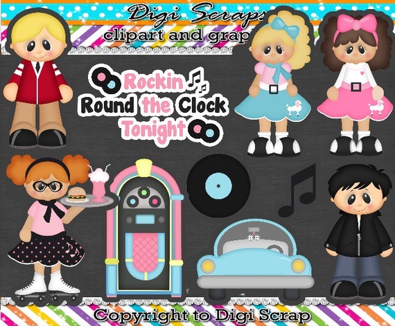 Items similar to Rock Around The Clock Rock N Roll Clip Art Set ...