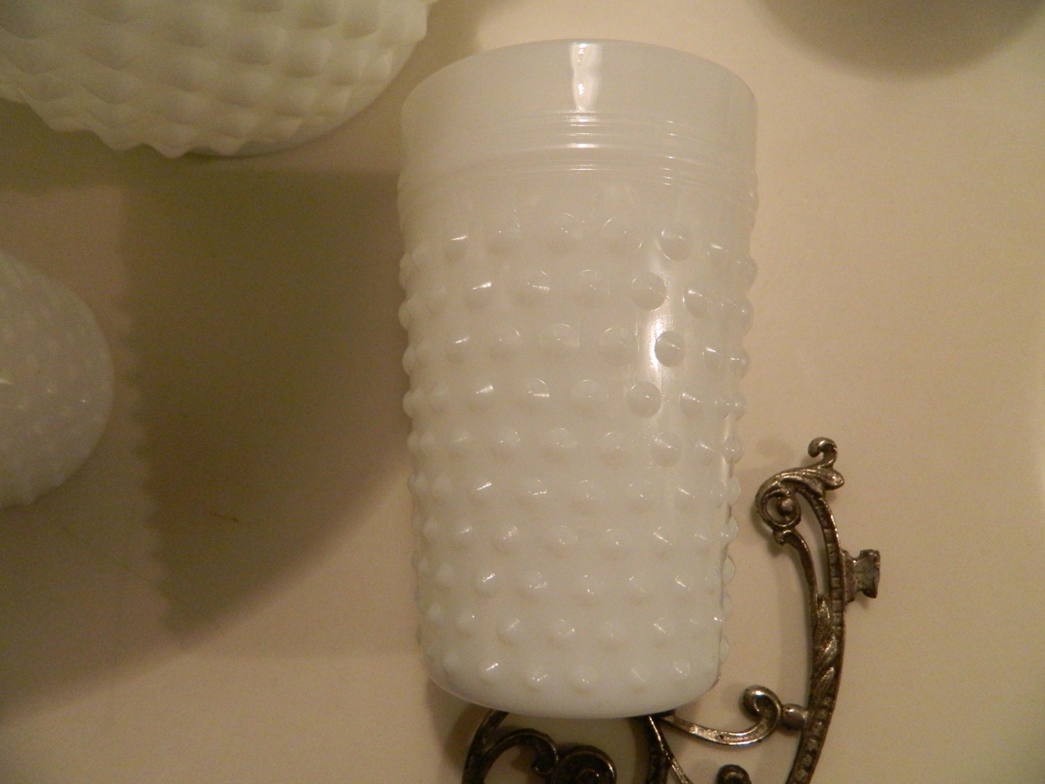 Vintage Hobnail Milk Glass Lemonade Set Pitcher and 6
