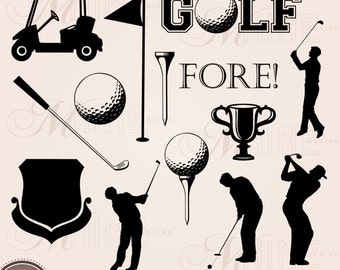 GOLF Clip Art: Golf Accents Design Elements, Golf Download, Vector Golf Accents Accent Black Silhouette Clip art