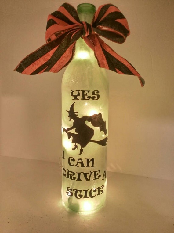 Lighted Bottle Halloween Witch on Broomstick