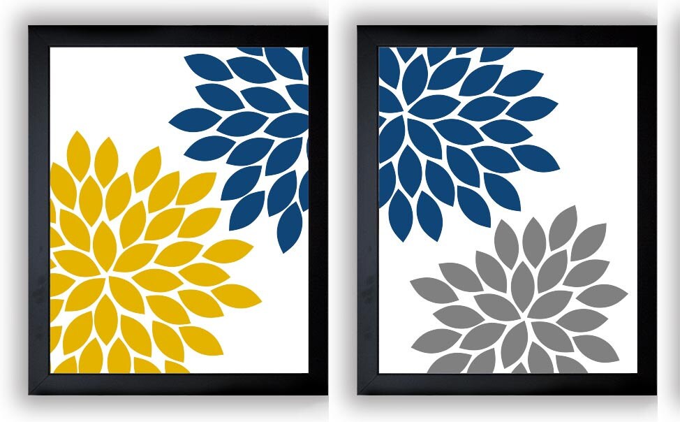 INSTANT DOWNLOAD Bright Yellow Navy Blue Grey Gray