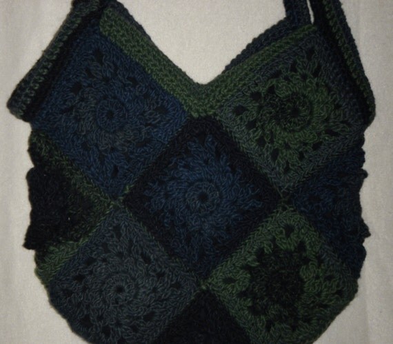 Items similar to Black, Green and Blue Crocheted Granny Square Purse on ...