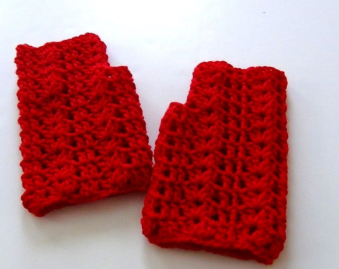 Vibrant Red Fingerless Gloves - Texting Gloves - Hobo Mittens - Red Wristwarmers