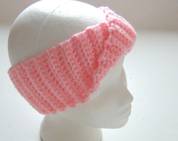 Crochet Headband,Pink Earwarmer,Handmade Ribbed Hair Accessory,Turban Head Band