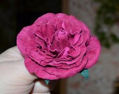 brooch rose crimson , made of genuine leather (suede) . Ready to Ship!
