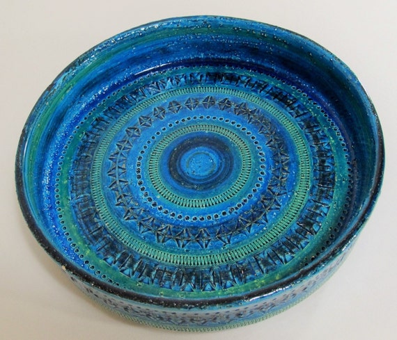 Bitossi Large Bowl Rimini Blu Plate Aldo Londi Blue Ceramic