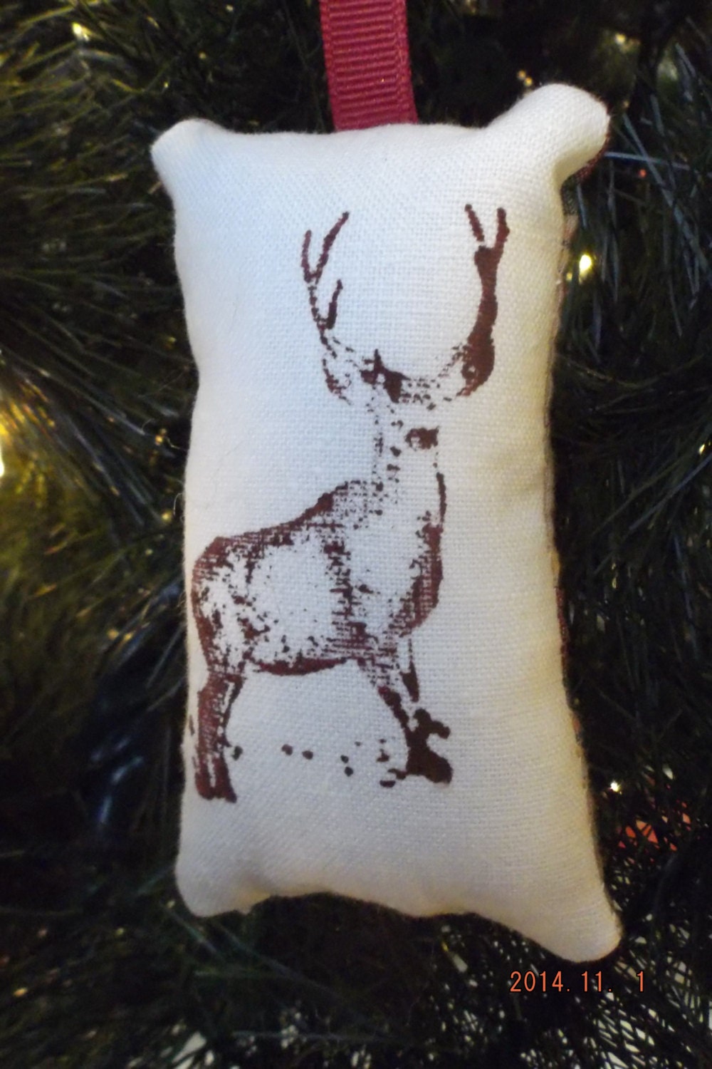 Primitive Reindeer Stamped Pillow Christmas Tree Ornament FREE SHIPPING!