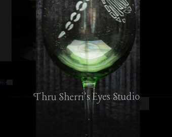 Dragonfly wine glass - dragonfly, wine glass, colored wine glass, barware, glassware, gift, holiday, hand etched, etched glassware