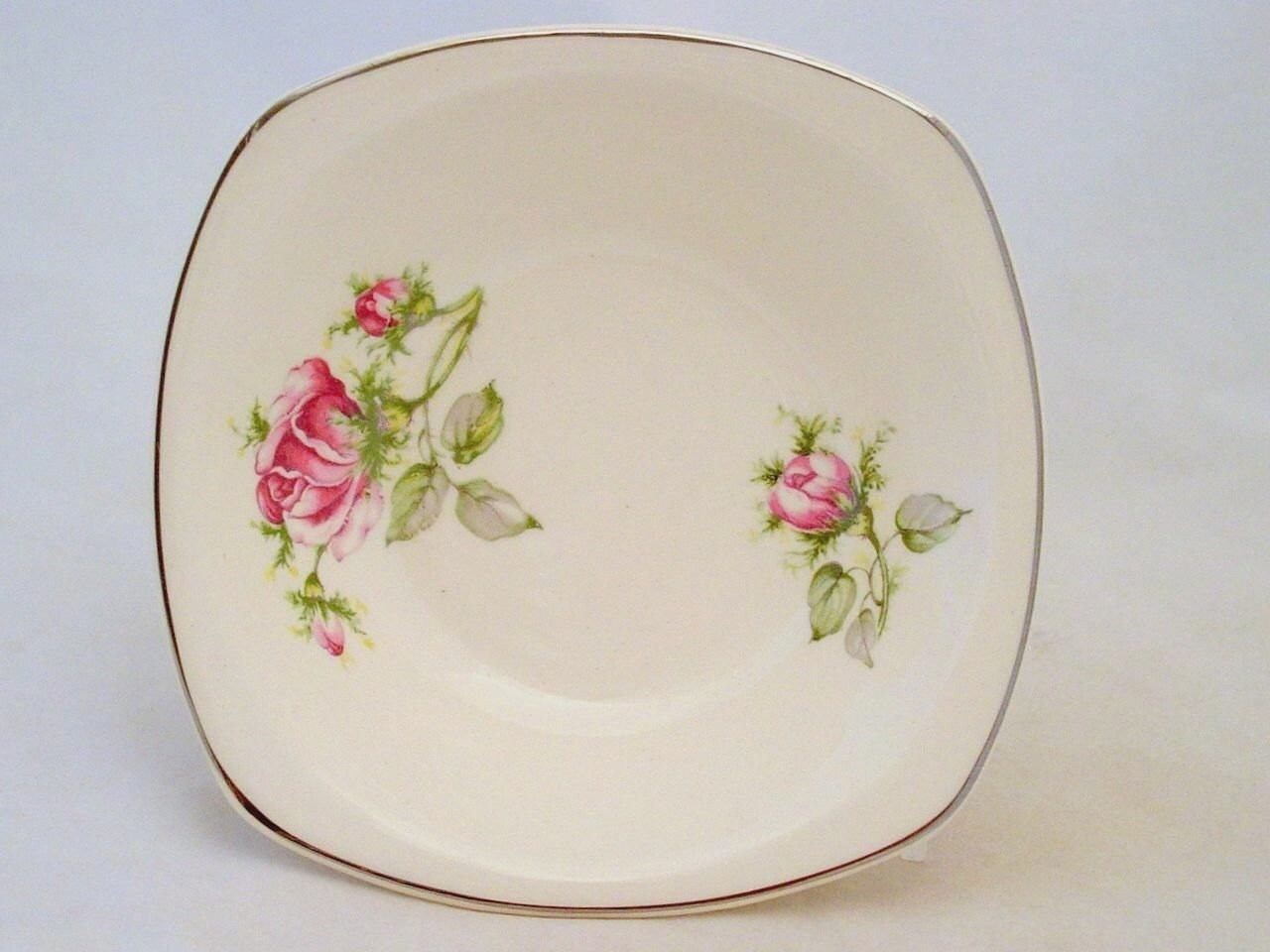 PADEN CITY Pottery 1950 Square Dessert Bowls with pink Roses