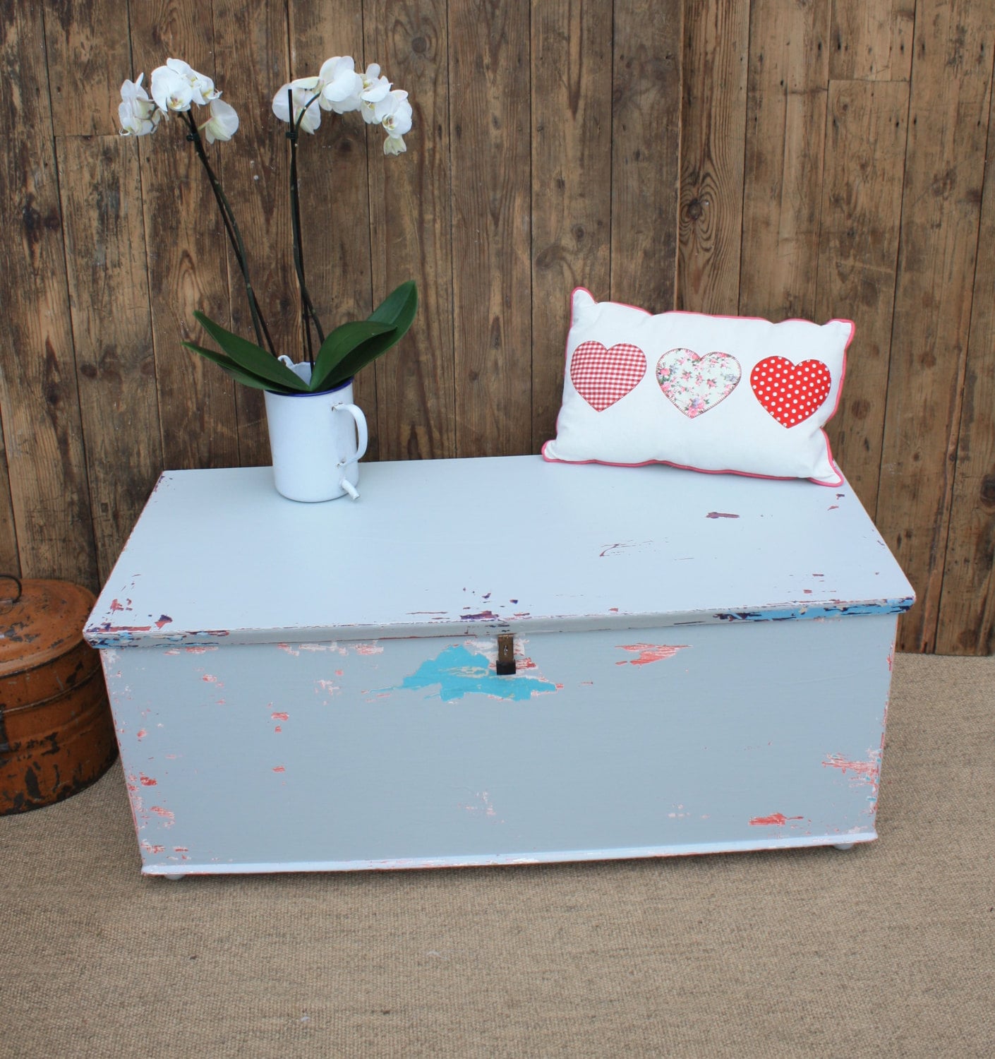 Large Solid Pine Storage Chest With Original Chippy Paint Haute Juice