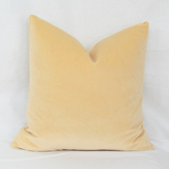Butter yellow velvet decorative throw pillow cover. 18 x 18.