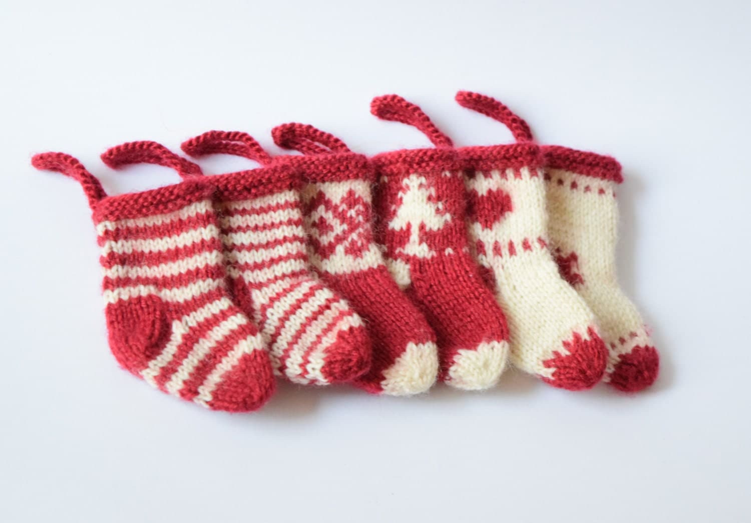 Knit mini Christmas stocking/ SET OF 6 small miniature