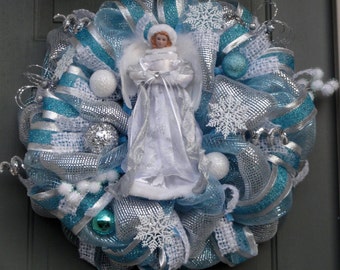 Snow Angel Christmas Wreath, Winter Wreath