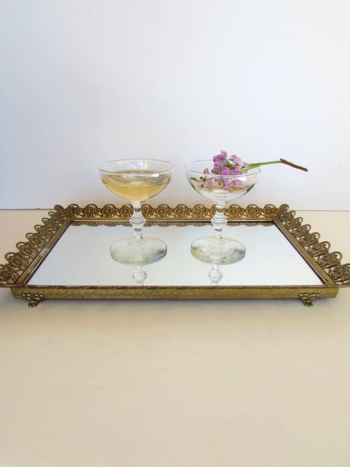 bathroom vanity tray Mid Century Mirror and Brass Vanity Tray – Serving Tray – Vanity