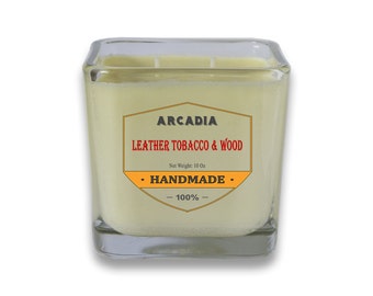 Leather, Tobacco & Wood Candles, Scented soy candles, hand poured soy candles, Double wick candles