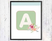 Instant Download Printable Wall Art, Baby Name Art, Letter A, Personalized Nursery Art, Nursery Art, Digital Download, Printable, 8'' x 10''