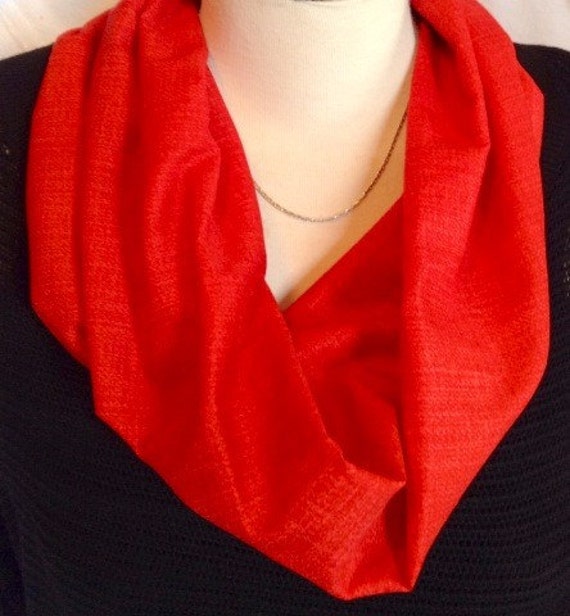 Red Infinity Scarf Short One Loop Scarf Circle by SplendidFindings