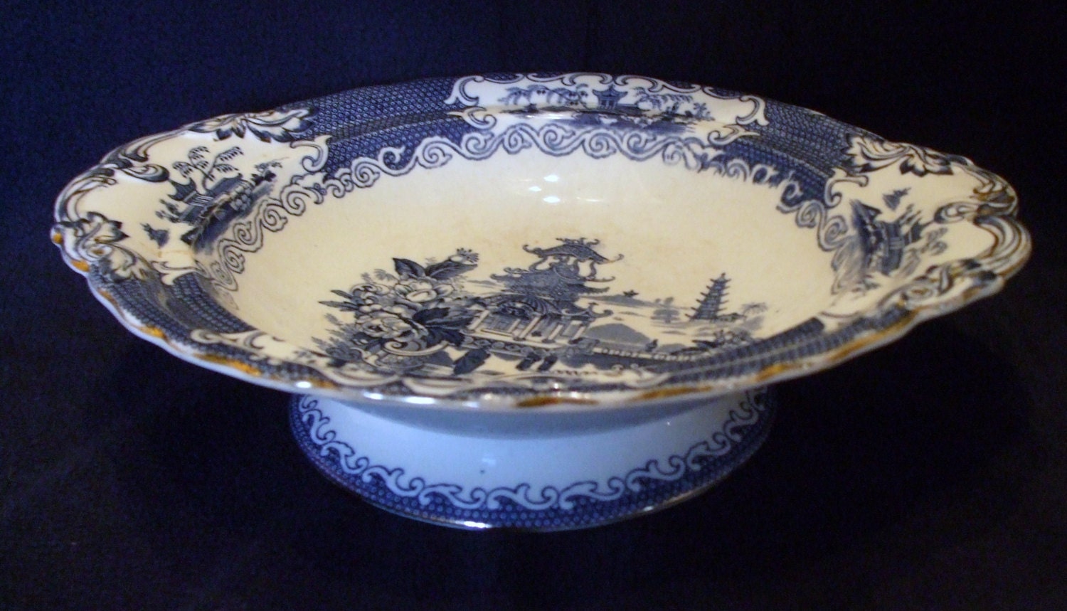 Vintage Allerton’s China Blue Pattern, Footed Serving Dish ot Tazza