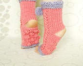 Yoga Socks    Pink Salmon Socks  Knitted Dance Socks  Hand Knit Yoga Pilates  Socks  Knitted Spats, Knitted Yoga Wear,  Socks For Pedicure