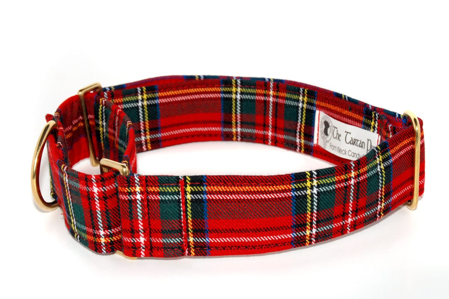 1.5 inch Tartan Martingale Dog Collar with Brass hardware