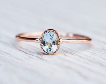 Aquamarine engagement ring in 14k Rose Gold, Gold Aquamarine Ring, March birthstone, Unique engagement, handmade