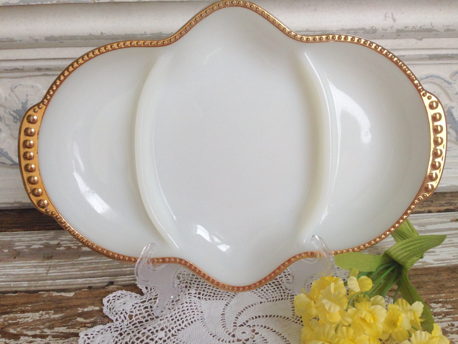 Vintage Fire King Milk Glass Divided Relish by TheVelvetRooster