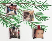 Photo Ornaments Set of Four Custom Fabric Christmas Ornaments, Custom Photo Ornament, Instagram Photo Ornaments, Your Choice of Ribbon Color