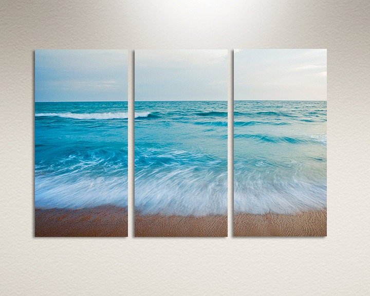 Three panel canvas print Blue ocean shore by ClearFrameGallery