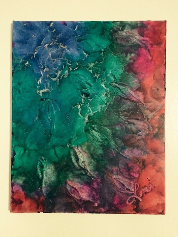 on wax canvas on Crayon Colorful canvas. Painting 16x20 Original Melted Wax Abstract