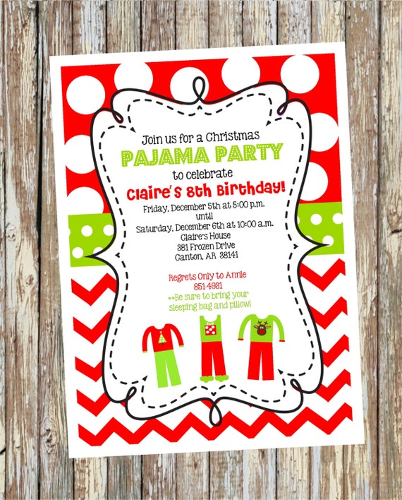 Christmas Pajama Party Printable Digital Invitation