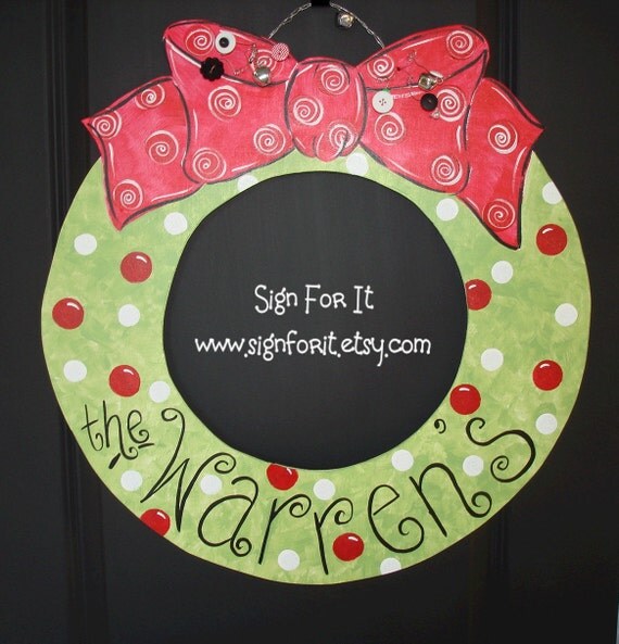 Personalized Christmas Wreath Door Sign