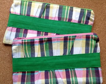 Gathered Clutch: Pink and Green Plaid