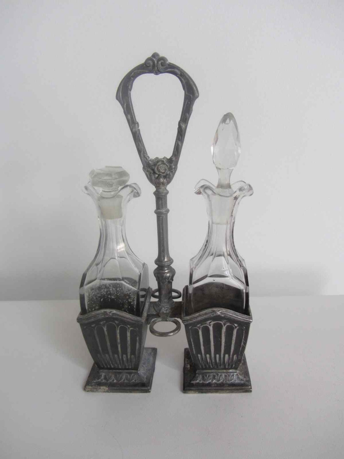 Vintage french decanter set, Oil and vinegar decanter, OIl and vinegar