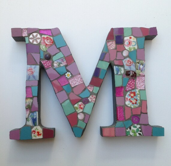 Mediumsized Mosaic Letter M in Pink Lilac and by LunamoonMosaic