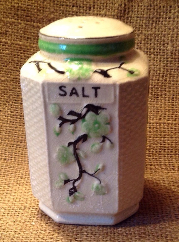 Vintage Green and White Salt Shaker